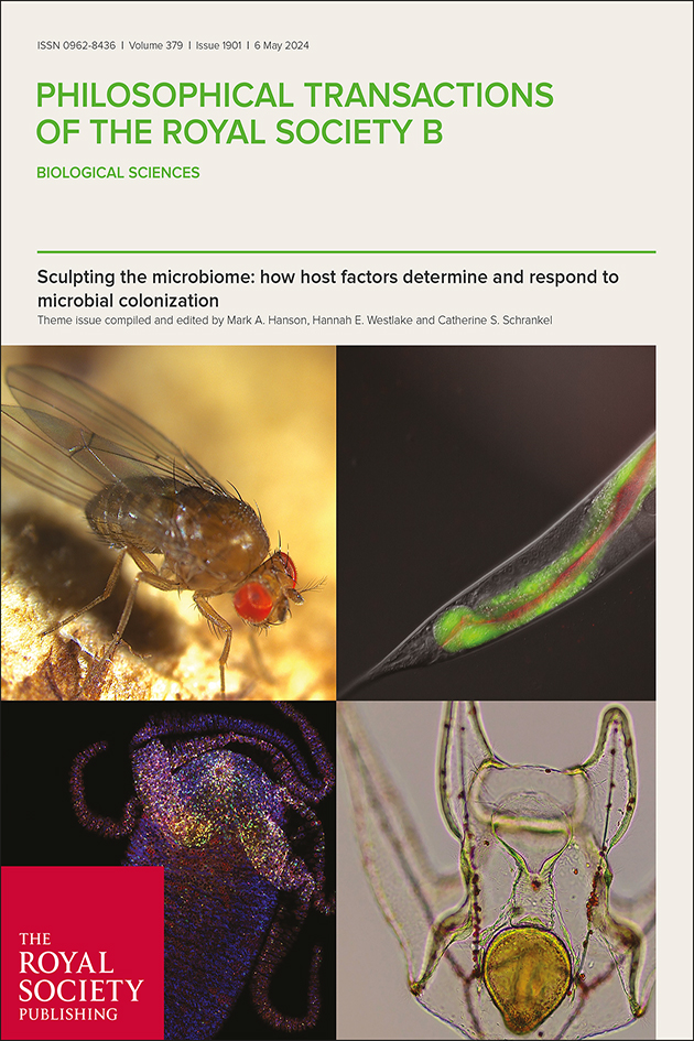 Journal cover of Phil Trans B theme issue: ‘Sculpting the microbiome: how host factors determine and respond to microbial colonization’