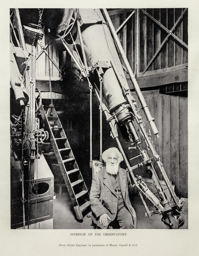 William Huggins in the interior of the observatory at Tulse Hill, London